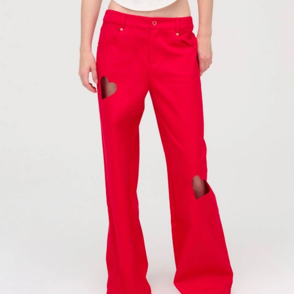 NWT For Love & Lemons Red Cut-out Heart Pants Women's Size S NEW WITH TAG - Picture 2 of 6